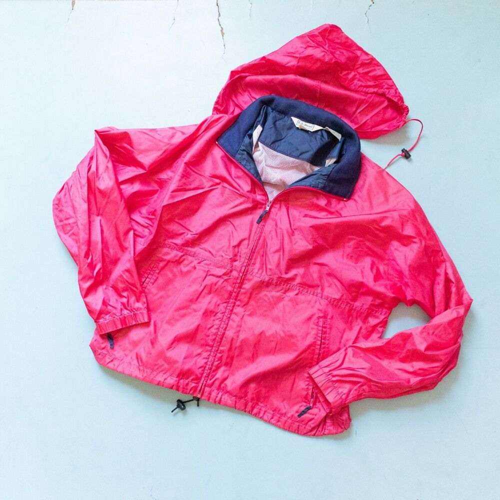 LL Bean Vintage Hot Pink Windbreaker Hooded Zipper Jacket Size Men's Extra Large